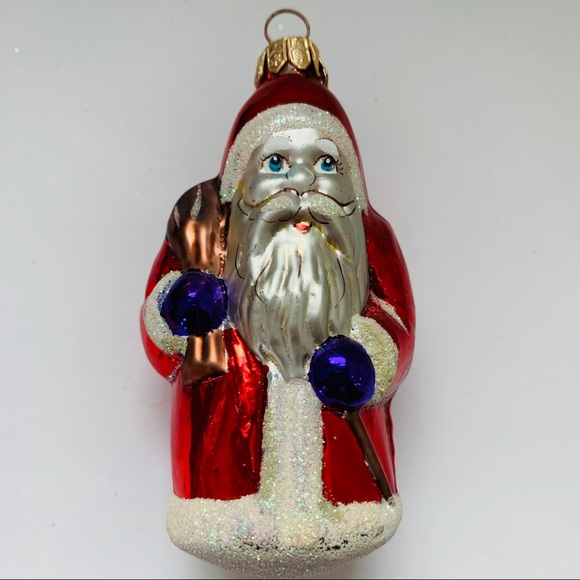 Other - Vintage Glass Ornament Santa with Toy Bag